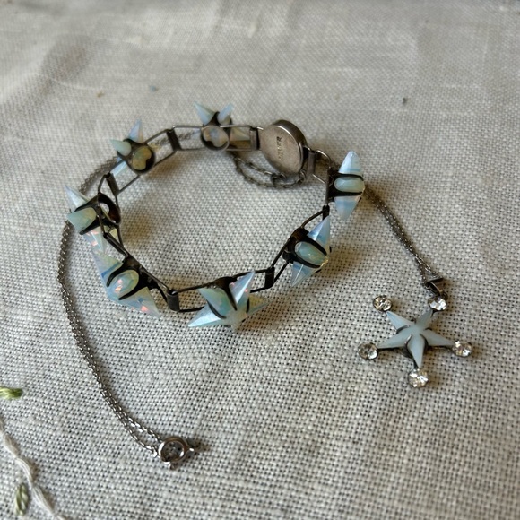 Antique Sterling and Opaline Bracelet and Necklace set - Picture 5 of 8